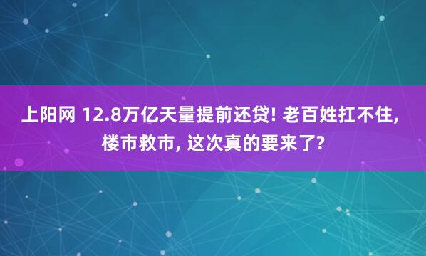 上阳网 12.8万亿天量提前还贷! 老百姓扛不住, 楼市救市, 这次真的要来了?