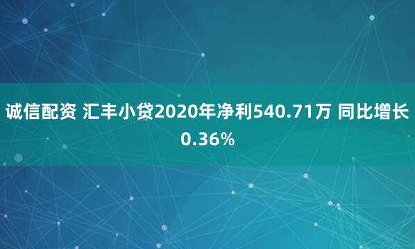 诚信配资 汇丰小贷2020年净利540.71万 同比增长0.36%